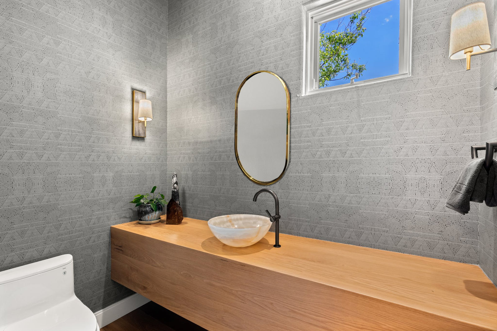 Bathroom View With A Wooden Table And A Bowl SInk