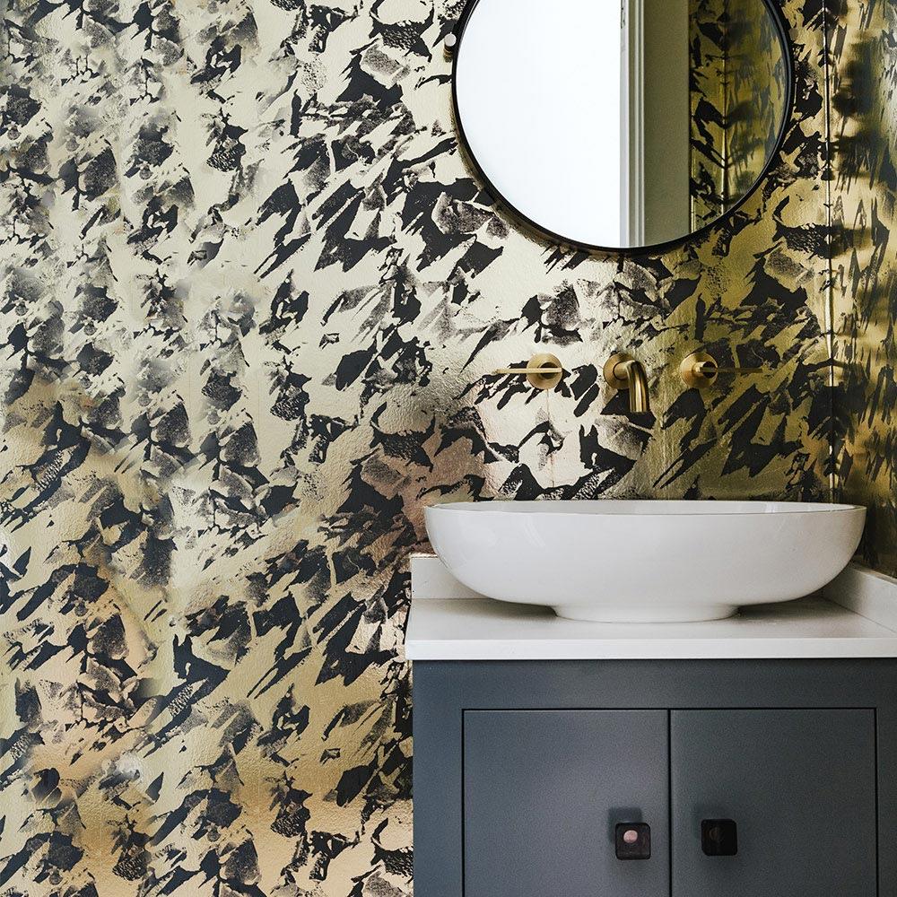 Golden Black Wallpaper In The Bathroom
